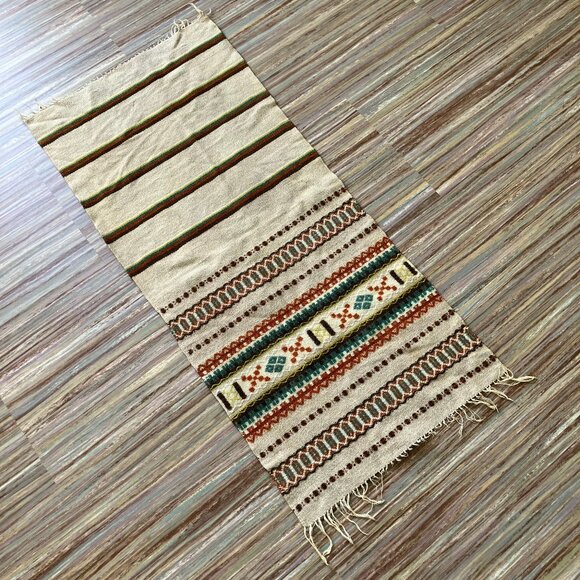 Woven Wool Small Tapestry Rug Wall Hanging Vintage Southwestern Beige Stripe - Picture 7 of 7